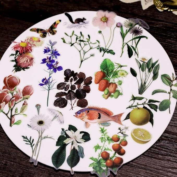 Vintage Vellum Stickers Floral Plants Elements Scrapbooking Supplies Flowers Botanic Natural Translucent Paper Self-Adhesive Junk-Journal Items (Plant World)