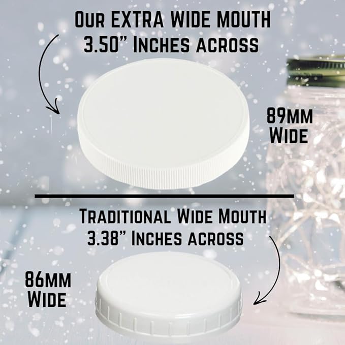 Jarming Collections Mason Jars - 16 oz Glass Extra Wide Mouth Pint Storage Jars with White Plastic Lids - Made in USA
