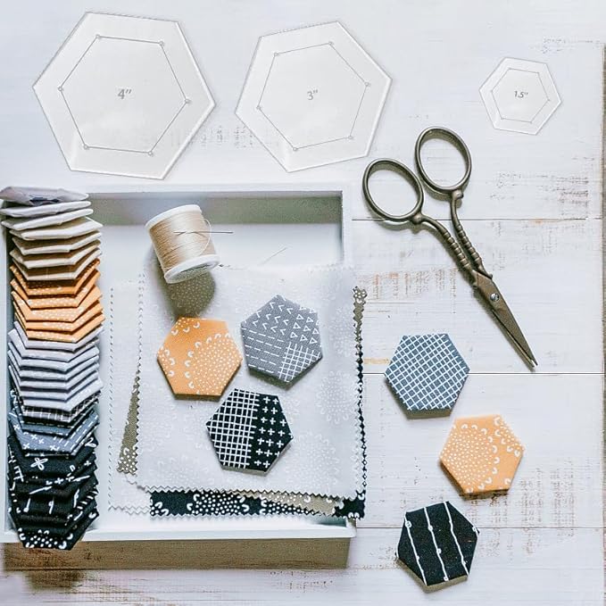 6 Pieces Hexagon Quilting Template with 1/4 Inch Seam Allowance, Hexagon Acrylic Quilting Rulers and Templates for Sewing DIY Manual Crafts Including 1inch, 1.5 Inch, 2 Inch, 3 Inch, 4 Inch, 5 Inch