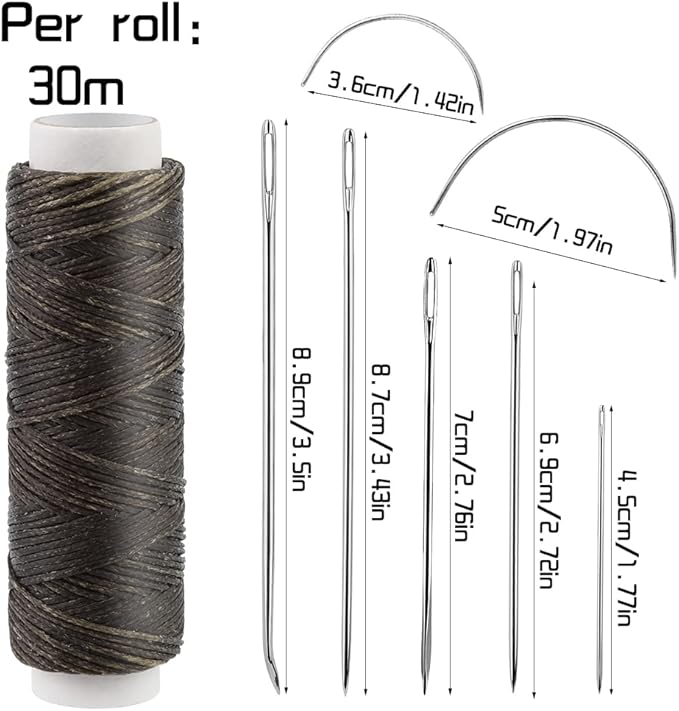 Ftyiwu Waxed Thread, Upholstery Needle and Thread 32 Yards with 7PCS Hand Sewing Needles for Home Upholstery Carpet Canvas Repair Leather Sewing (Army Green)