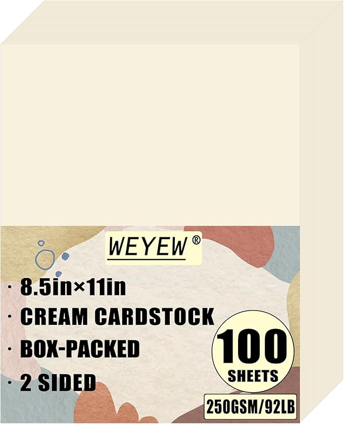 100 Sheets 92lb Cream Cardstock, 8.5" x 11", Premium Card Stock Blank Invitation Paper Greeting Cards DIY Craft Card Making, 92LB Cover 250 GSM