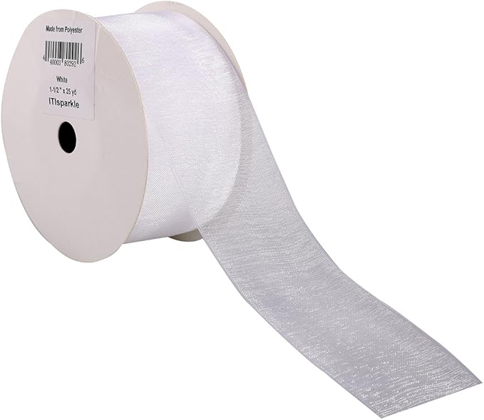ITIsparkle 11/2" Inch Organza Ribbon 25 Yards-Roll Set for Gift Wrapping Cake Decoration Party Favor Hair Braids Hair Bow Baby Shower Decoration Floral Arrangement Craft Supplies Sheer Ribbon, White