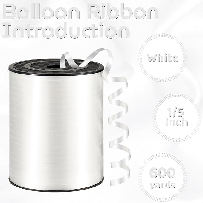 600 Yards White Curling Ribbon for Gift Wrapping 1/5 Inch Balloon String White Ribbon for Crafts, Wedding Party, Birthday, Florists, Christmas, Festival
