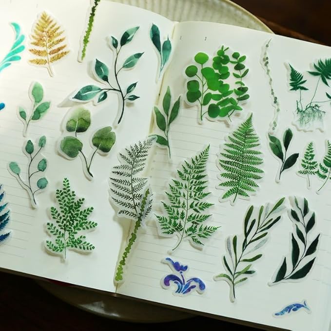 Vintage Vellum Stickers Floral Plants Elements Scrapbooking Supplies Flowers Botanic Natural Translucent Paper Self-Adhesive Junk-Journal Items (Eucalyptus)