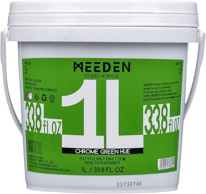 MEEDEN Chrome Green Acrylic Paint: 1 L /33.8 oz Heavy Body Gloss Non-Toxic - Thick Art Paints for Canvas Crafts Wood Metal Plastic Wall