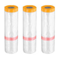 HARFINGTON 3 Rolls Pre-Taped Masking Film 78.7" x65.6ft Double Adhesive Tape and Drape Painters Plastic Drop Cloth Film with Tape Plastic Sheeting for Automotive Painting Covering