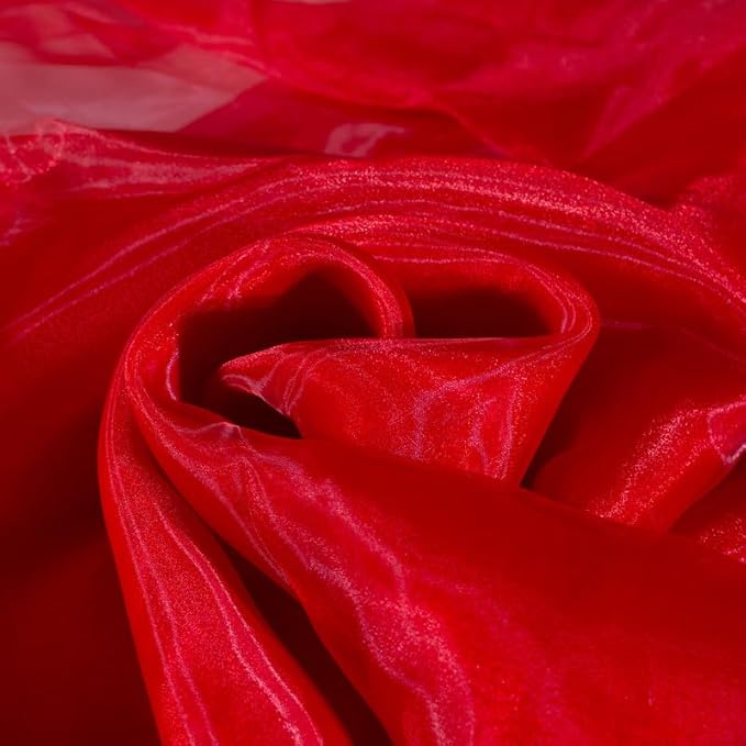 Fynite Red Organza Fabric by The Yard | 5 Yard Long | 44" Wide | Bridal Soft Sheer Organza Tulle for DIY Wedding Dress Fashion Craft Decorations