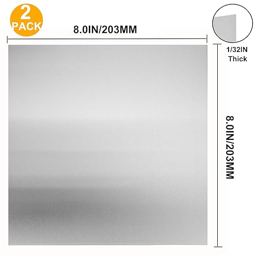 2Pcs 430 Stainless Steel Sheet Metal 8" x 8" x 1/32" Inch Metal Plates for Magnetic Mount Board Wall 20GA(0.80MM) 430 Stainless Steel Shim Stock Plates Metal Sheets for Crafting, Kitchen, Office
