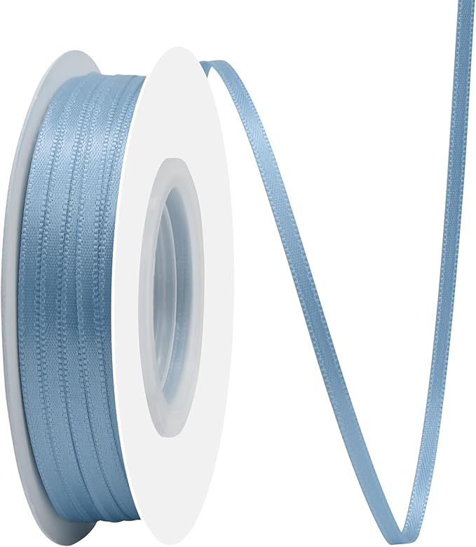 Dusty Blue Satin Ribbon 1/8" X 50 Yards Solid Color Double Faced Ribbons Perfect for Crafts Wedding Decor Bow Making Arts Sewing and More