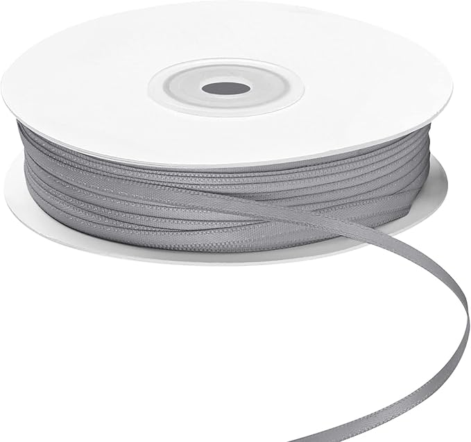 LIUYAXI Silver Double Faced Satin Ribbon, 1/8" X Continuous 100 Yards, Thin Ribbons Perfect for Gift Wrapping Wedding Invitation Card Hair Bows Tag Floral Arrangement DIY Craft