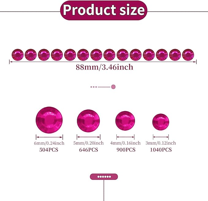 3090 Pcs 4 Sheets Rhinestone Stickers 3/4/5/6 mm Self Adhesive Craft Rhinestones Gems for Face Eyes Makeup Hair Body (Rosered-3/4/5/6mm)