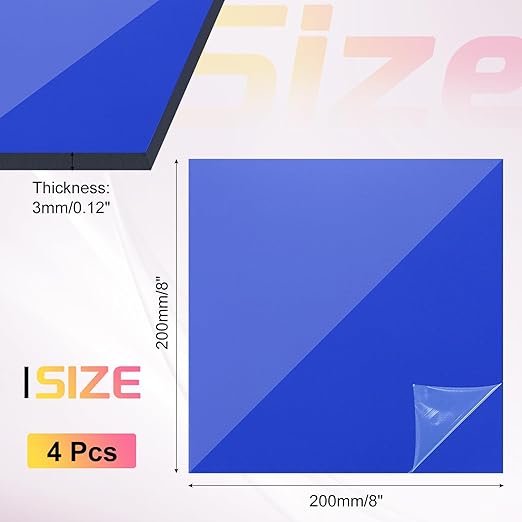 uxcell 4Pcs Acrylic Sheets 8x8 Inch Acrylic Panel 1/8 Inch-3mm Plastic Board for Picture Frames Sign Holders DIY Display Projects Craft, Clear Blue