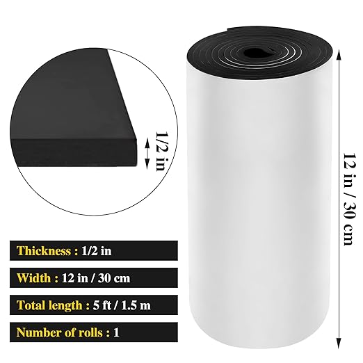 Adhesive Foam Roll Neoprene Sponge Foam Sheet Roll Closed Cell Insulation Closed Cell Foam Sheet Soundproof Foam Padding (Black, 12x59x1/2 Inches)