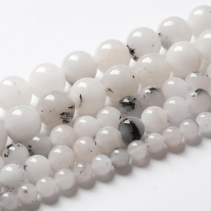 32pcs 12mm Natural Black Rutilated Quartz Crystal Jade Stone Beads for Jewelry Making Energy Healing Power Stone Beads DIY Bracelet Necklace Accessories 15" (12mm, Black Rutilated Quartz Jade)