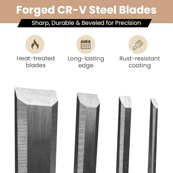 Wood Chisel Set – set of 4 Woodworking Chisels w/CR-V Steel Blades, Zipper Bag - Anti-Rust Coating Wood Chisels for Woodworking - Lightweight & Durable Carpenter Tools for Woodworking