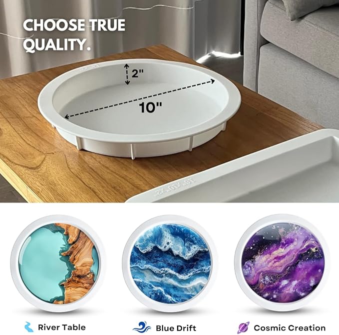 Alaskey® Premium Round Resin Table Silicone Mold 10"x2" | Durable, Reusable, No Seal Required | Large Epoxy Resin Mold for DIY Effortless River Table, Coasters, Cutting Boards, Charcuterie, and Crafts