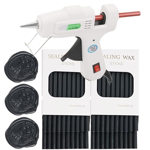 Wax Seal Sticks, ONWINPOR 40Pcs Black Wax Sealing Sticks with Glue Gun, Glue Gun Waxsealsticks Set Great for Waxseal Stamp, Wedding Invitations, Envelopes, Gift Wrapping (40, Black)