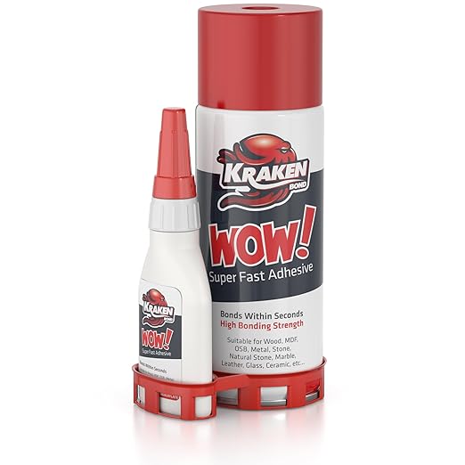 Kraken Bond Wow! CA Glue (1x3.50 oz) with Spray Adhesive Activator (1x13.50 fl oz) - Cyanoacrylate, with Activator, Fast CA Glue for Woodworking, Crazy & Craft - 1 Pack