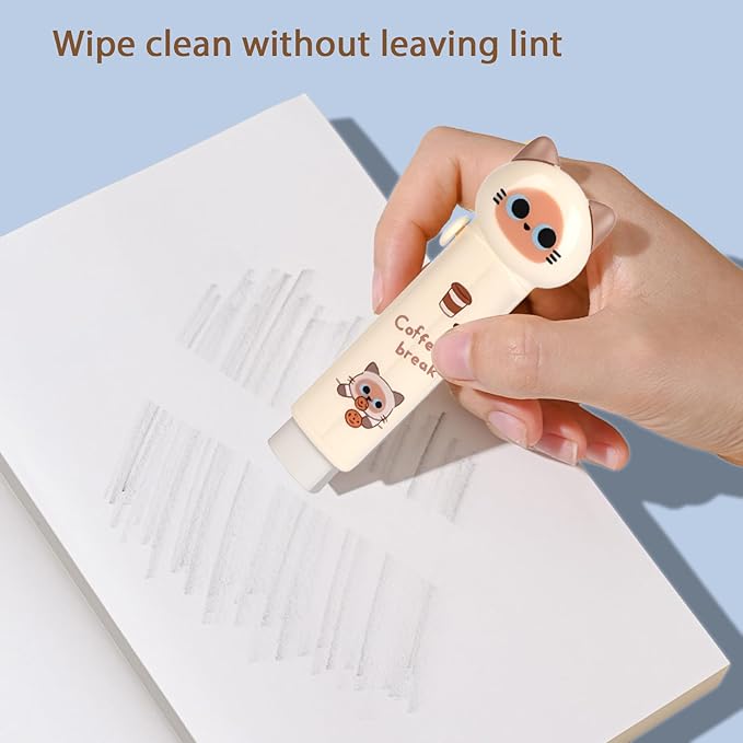 4PCS Cute Retractable Cat Pencil Eraser, Cute Cartoon Cat Pencil Erasers in Four Colors,Suitable for School Home Office Supplies