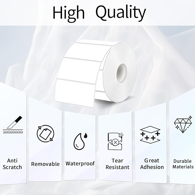 2"x1" Thermal Sticker Labels, White Self-Adhesive Barcode Label Paper for Direct Thermal Printer, Waterproof Multi-Purpose Rectangle Address Shipping Mailing Stickers, 300 Sheets/Roll