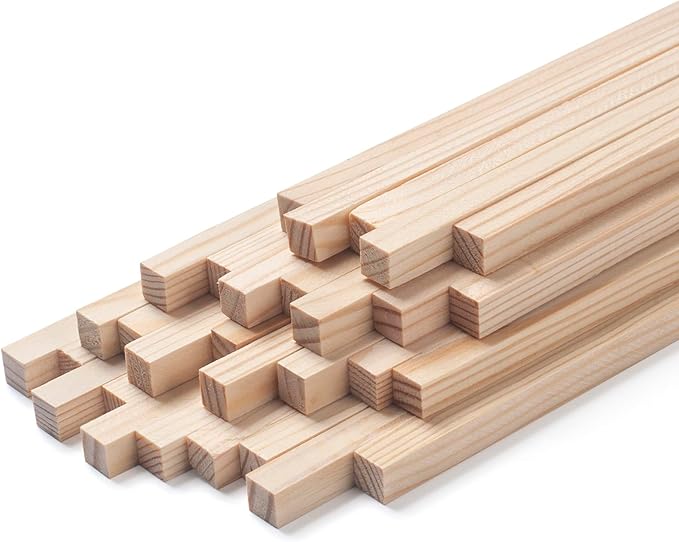 Square Wooden Dowels, Wood Dowel Rods 5/16" x 15", 30 PCS Square Wooden Sticks for Crafts, Wood Strips for Crafting, Unfinished Hardwood Sticks for Woodworking, Model Making, Home Decor