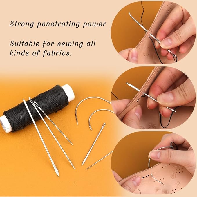 Ftyiwu Waxed Thread, Upholstery Needle and Thread 32 Yards with 7PCS Hand Sewing Needles for Home Upholstery Carpet Canvas Repair Leather Sewing (Black)