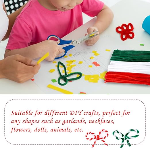 200 PCS Pipe Cleaners, Christmas Craft Pipe Cleaners, Pipe Cleaners Chenille Stems, Pipe Cleaners Bulk, Art Pipe Cleaners for Creative Christmas Decoration Supplies (Red+Green+White)