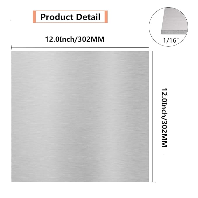 6061 T651 Aluminum Sheet Metal 12 x 12 x 1/16 (0.63”) Inch, Flat 1.5MM Aluminum Metal Plate for Crafting, Industrial, Double-Side Protective Film