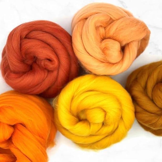 Revolution Fibers | Mixed Merino Wool Variety Pack | Perfect Wool Roving for Spinning, Needle Felting, Wet Felting, Weaving and Crafting (Pumpkin Patch (Orange), 250 Grams)