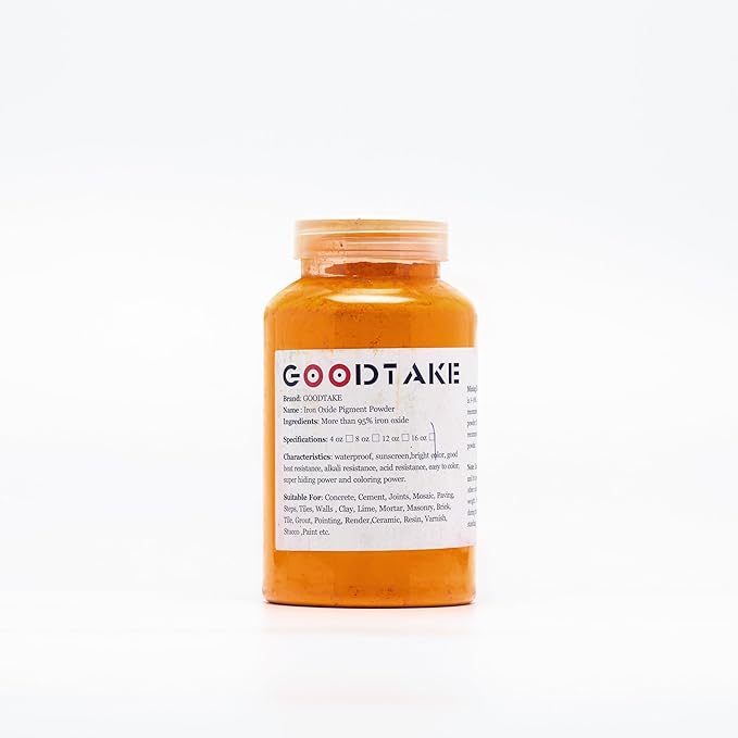 GOODTAKE Concrete Pigment, Tangerine Yellow Iron Oxide Pigment Powder, Concrete Cement Dye Color Pigment for Pastel Tile Paint Concrete Cement Mortar Grout (Tangerine Yellow, 20 oz)