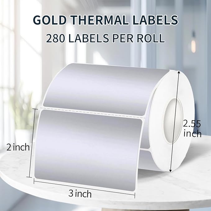 2" x 3" Silver Thermal Label Stickers,Waterproof Thermal Printer Sticker Labels for Gift Wrapping, Self-Adhesive Name Price Tag DIY Custom Logo Design (280 pcs,Silver)