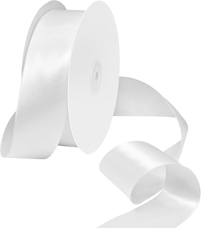 White Satin Ribbon 1-1/2" X 50 Yards Solid Color Double Faced Ribbons Perfect for Crafts, Wedding Decor, Bow Making, Arts Sewing and More