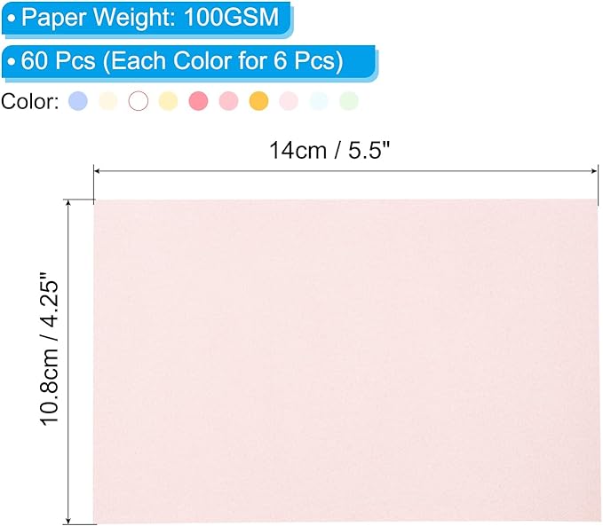 PATIKIL 60 Sheets Vellum Paper 4.25x5.5, Vellum Paper Printable Translucent Paper 100GSM Colored for Invitations Laser Inkjet Printing Card Making Crafting Wedding Tracing, Multicolor