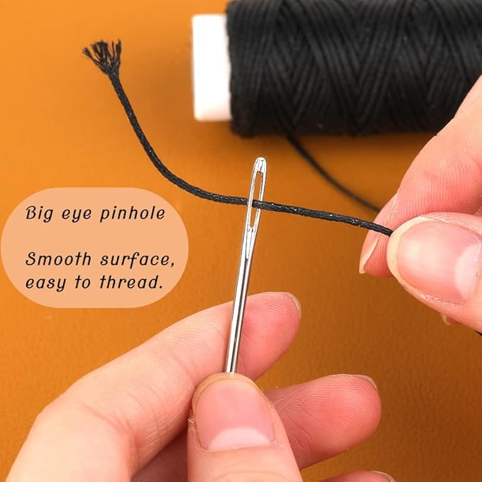 Ftyiwu Waxed Thread, Upholstery Needle and Thread 32 Yards with 7PCS Hand Sewing Needles for Home Upholstery Carpet Canvas Repair Leather Sewing (Black)