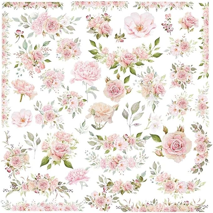 Vintage Vellum Stickers Floral Plants Elements Scrapbooking Supplies Flowers Botanic Natural Translucent Paper Self-Adhesive Junk-Journal Items (Rose)