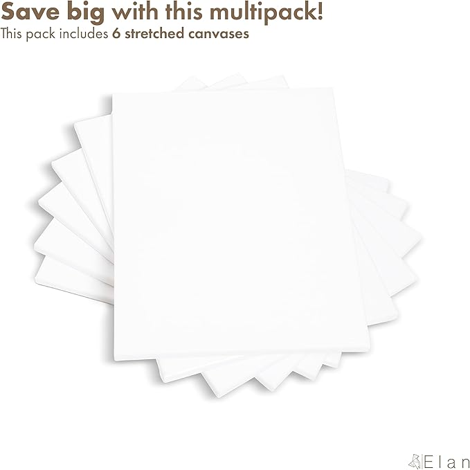 Elan Stretched Canvases 12x16, 6-Pack Canvases for Painting Painting Canvas Bulk, Stretched Canvas for Adults Blank Canvas for Painting, Painting Canvases, Paint Canvases for Painting, Art Canvas
