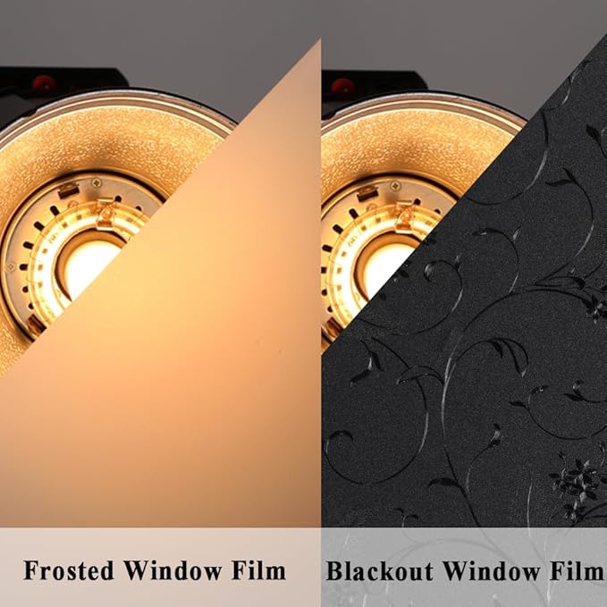 Mikomer Total Blackout Window Film,100% Light Blocking Privacy Glass Door Film Etched Flowers,Room Darkening Window Cling,No Glue/Heat Control/Anti UV for Day Sleep & High Privacy,23.6In. by 78.7In.