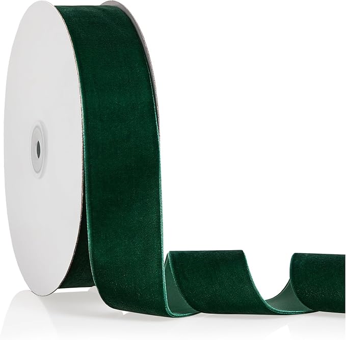 1.5" X 20 Yards Forest Green Velvet Ribbon for Christmas Tree Wreath Decoration Handmade Crafts Ornaments Gift Wrapping & Bow Making