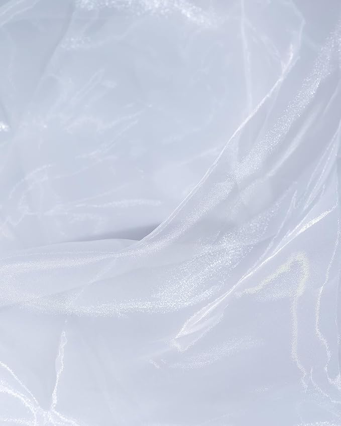 Organza Fabric 5 Yard Bridal Solid Sheer Organza Fabric Bolt for Wedding Dress, Fashion, Crafts, Decorations Silky Shiny Organza 44" - (5 Yard, White)