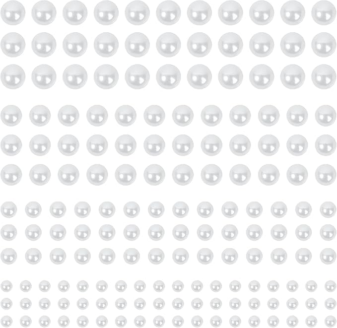 Buylorco 2000+pcs 12 Sheets Self Adhesive Pearl Stickers for Hair, Face, Makeup, Eye, Nail, Crafts, 3mm, 4mm, 5mm, 6mm (White)