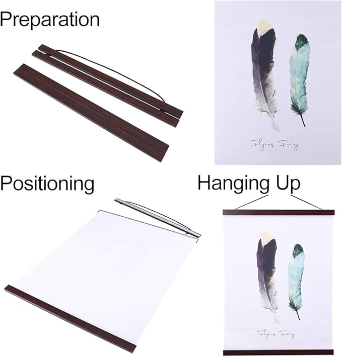 Ywlake Magnetic Poster Hanger, 17x24 17x11 17x22 Poster Frame Wood Wooden Magnet Print Posters Dowel Scroll Hanger Hangers Hanging Kit for Walls Map Canvas Artwork (Walnut, 17")