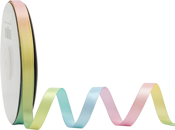 MEEDEE Pastel Rainbow Satin Ribbon - 3/8 inch Craft Gift Wrapping Wedding Pride Party Birthday Party Decoration Hair Bow - 50 Yards