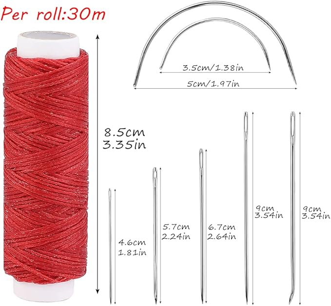 Ftyiwu Waxed Thread, Upholstery Needle and Thread 32 Yards with 7PCS Hand Sewing Needles for Home Upholstery Carpet Canvas Repair Leather Sewing (Red)
