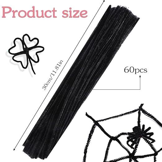60 PCS Black Pipe Cleaners - Bulk Art & Craft Pipe Cleaners Chenille Stem for Creative Home Decoration and Arts Crafts
