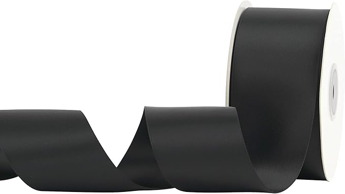 HUIHUANG Black Ribbon 2 inch Double Face Satin Ribbon Black Fabric Ribbon for Crafts, Gift Wrapping, Gift Basket Decor, Flower Bouquet Wrap, Wedding Bridal Shower Decor, Hair Bows -25 Yards/Roll