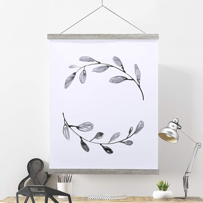 Ywlake Magnetic Poster Hanger, 11x17 11x14 11x22 Poster Frame Wood Wooden Magnet Print Posters Dowel Scroll Hanger Hangers Hanging Kit for Walls Map Canvas Artwork (Grey, 11")