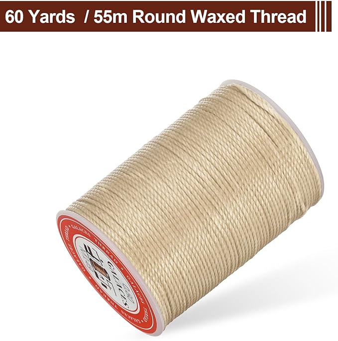 uxcell Round Leather Sewing Waxed Thread, 55m / 60 Yards Wax Polyester String, 0.8mm Waxed Stitching Cord for Leather Crafts, Bookbinding, Bracelets Braided, Dark Linen