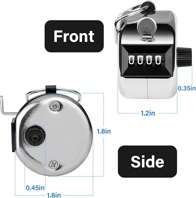 Tally Counter, 4-Digit Clicker Counter, Metal Hand Tally Counters Clicker Pitch Counter for Counting, Knitting, Coaching, Golf, Lap, Fishing