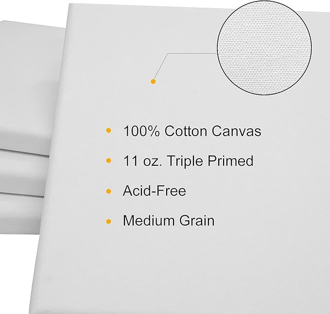 PHOENIX Professional Stretched Canvas for Painting - 16x20 Inch/4 Pack 3/4 Inch Profile, 100% Cotton 11 Oz. Heavy Duty Gesso Triple Primed White Blank Artist Canvases for Oil & Acrylic Paints