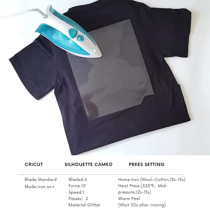 Black Glitter HTV Heat Transfer Vinyl Bundle 8 sheets-12 x12 Iron on Vinyl for T Shirts Hats Clothing Compatible with Cricut Cameo Heat Press Machine